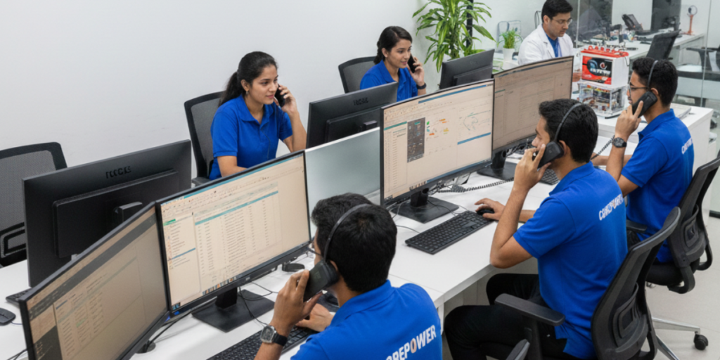 CorePower Batteries customer support and sales team assisting global distributors and solar battery clients